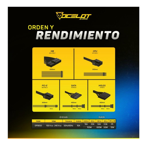 Ocelot Gaming Fuente De Poder Ops650. Formato Atx, 650 Watts