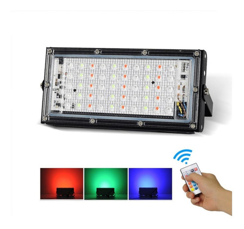 Imagen 2 de 3 de Reflector Led Rgb 50w Control Remoto Colores Potencia 220v