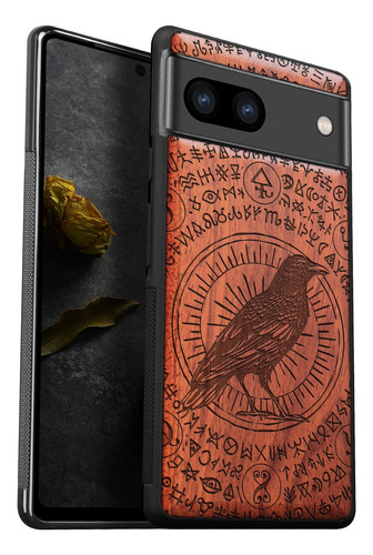 Funda Para Google Pixel 8 Natural Wood & Negro Piel Sinte -4