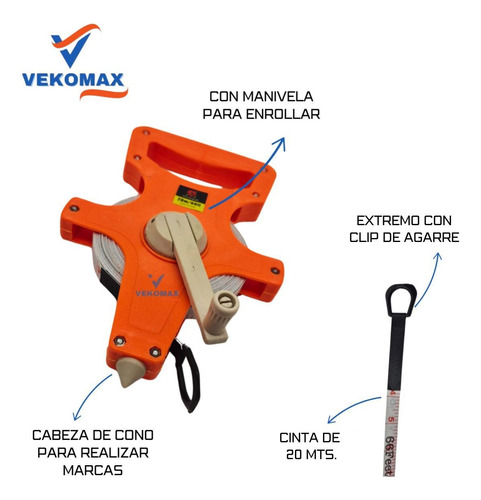 Cinta Metrica Agrimensor 20 Metros Manivela Plegable Fibra