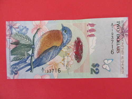 Billete Islas Bermudas 2 Dolares Colonia Inglesa 2009 Unc