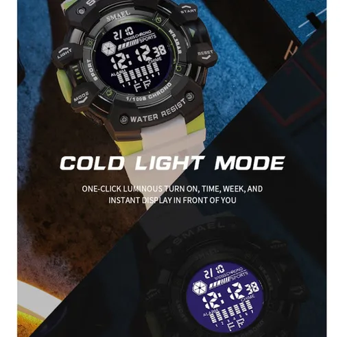 Smael Reloj Digital De Lujo Impermeable Para Hombre Color De La Correa Blanco Y Verde