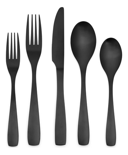 Bettlife Matte Black Silverware De 20 Piezas, Cuchara Y Horq