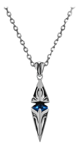 Colar Tridimensional Com Pedra Azul C/ 60cm - Aço Inoxidável Cor Prata