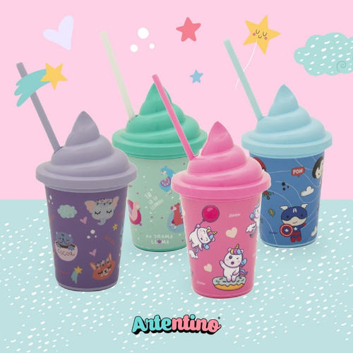Imagen 2 de 6 de Vaso Helado Regalo Infantil Tapa Sorbete Souvenir Nene Nena