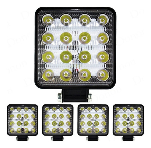 Kit Faro 4 Millas 16 Led 48w 12v / 24v Cuadrado 6000k .