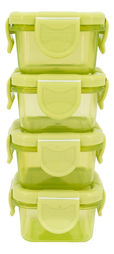 Contenedor Tupper Mini Almacenamiento Snacks Semillas 4pz Herméticas Apilables Tapa Antiderrame Color Verde Marca Fasilyt