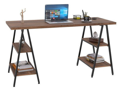 Mesa Para Escritório Industrial Cavalete Form 150cm Nogal