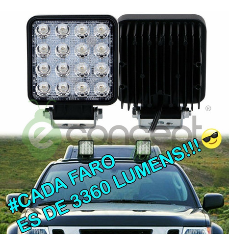 Pack X 12 Faros Reflector Led 48w Cuadrado 12v 24v Tractor