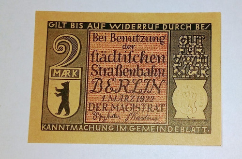 Billete Alemania Notgeld Berlin 2 Marcos Unc C.bni 11122