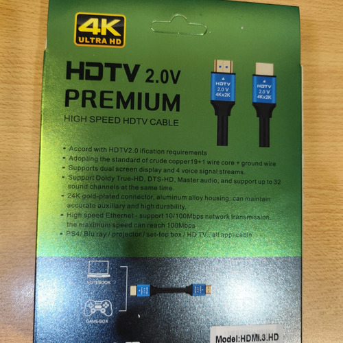 Cable Hdmi 3 Metros Premium 4k Ultra High Speed 18gbps Negro