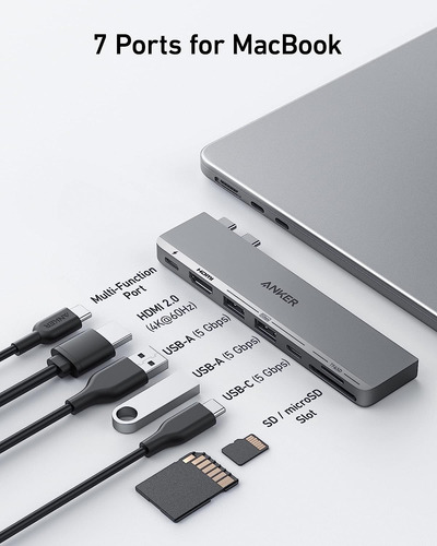 Anker Usb C Hub Para Macbook, Anker 547 Usb-c Hub (7-in-2),
