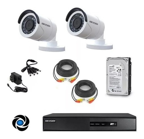 Imagen 1 de 10 de Kit Seguridad Hikvision Dvr 4ch + 2 Cámaras 2mp 1080p +disco