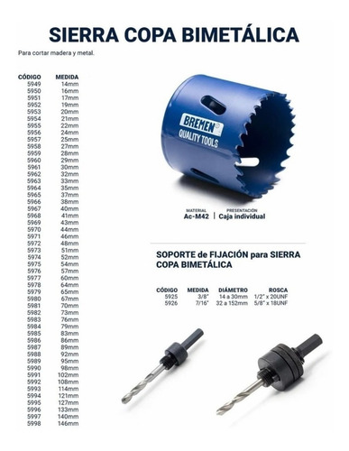 Imagen 2 de 4 de Mecha Copa Mader Met Plasti 67 Mm Sierra Bimetal Bremen 5980
