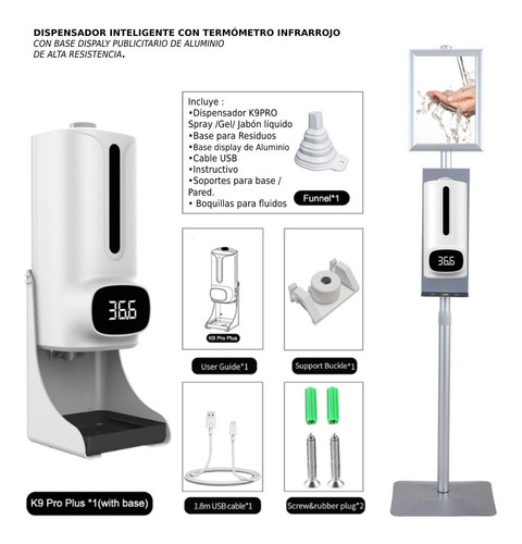 Imagen 1 de 6 de Dispensador De Gel Automático Con Termómetro Infrarrojo
