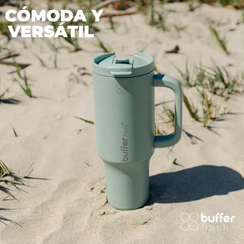 Vaso Termo Termico Buffer 1,2l Manija + Bombilla Acero Inox Sage Green
