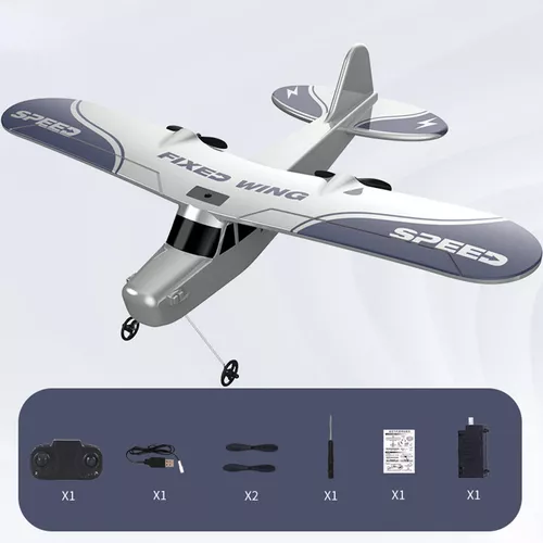 Avião de Controle Remoto com Bateria e Hélice para Crianças e Adultos,  VOLANTEXRC 7622, Branco e Azul - Dular