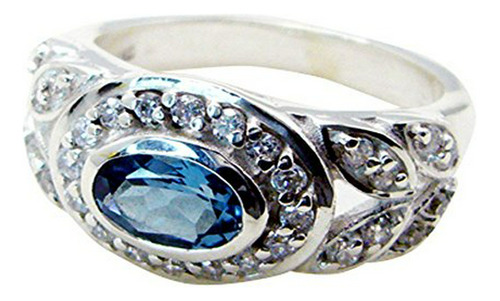 Anillo De Topacio Azul Natural De 55 Quilates Cz Plata De Le