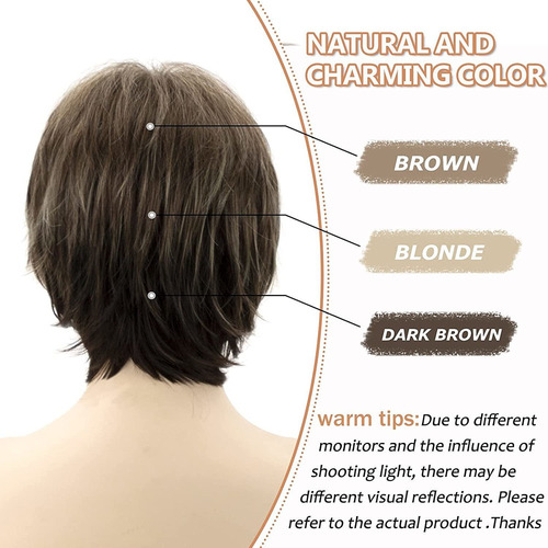 Pelucas Pelo Corto Rubio Mixto Castaño Oscuro For Mujeres
