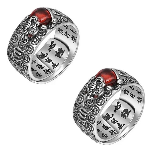 2 Piezas Anillo Pixiu Mantra Corazón Sutra Sutra Suerte Riqu