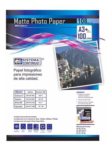 Papel Fotografico Matte 108gr Resma A3+ X100 Hojas