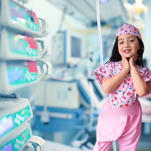 Imagen 2 de 4 de Disfraz De Enfermera Doctora Niña Rosado Alta Calidad