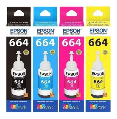 Epson Combo Botella Tinta T664 L200 Negro/cyan/magenta/a