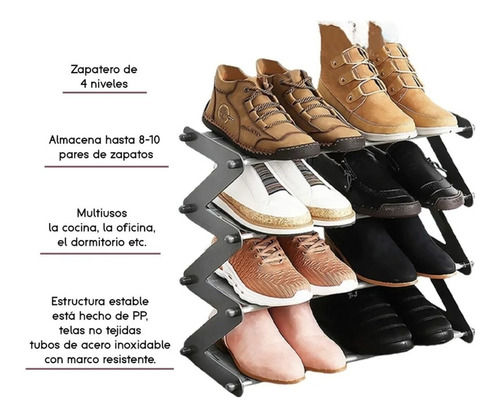 Imagen 3 de 9 de Zapatera Organizador Zapatos Rack Shoes 4 Niveles 8 Pares