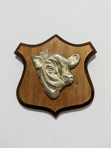 Escudo De Bronce Vaca Aberdeen Angus Antiguedades Madera