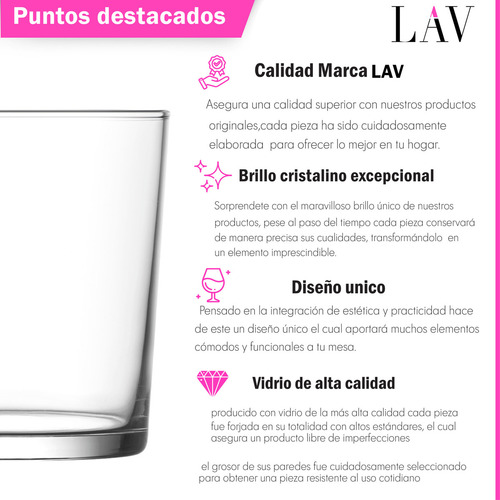 Juego 6 Vasos Highball Jaibol LAV Vidrio Liso 345 Ml Color Cristalino
