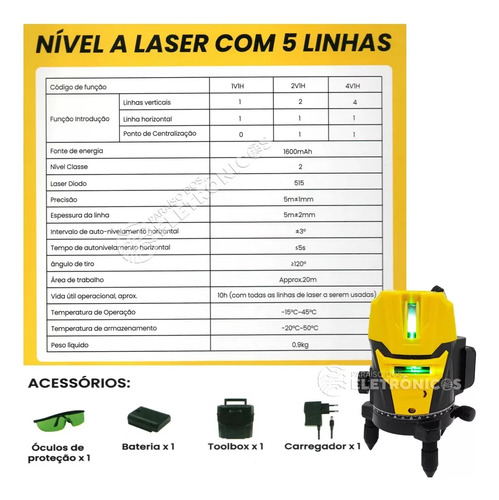 Nível Laser Profissional 5 Linha 360º 3d Promoção Lançamento