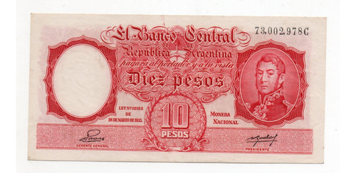 Billete Argentina 10 Pesos Moneda Nacional Bottero 1945 Ex+