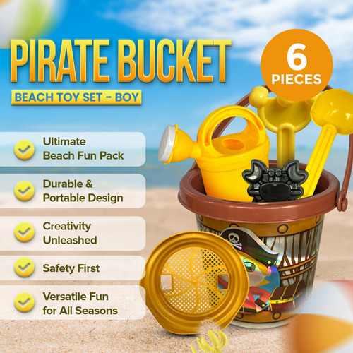 Juego 6 Juguetes Playa Caja Cubo Arena Pirata Niños 2-4 Años