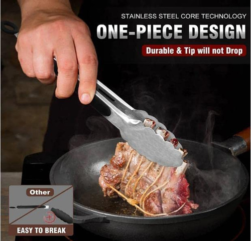 Pinza Para Cocina De Acero Inoxidable Mango De Silicona 4 Pz