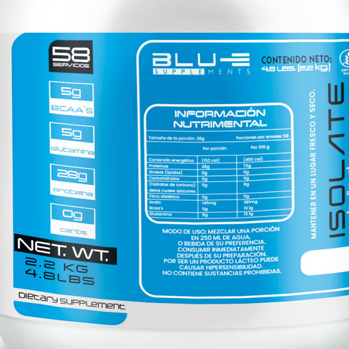Proteína Whey Hidrolizada Isolate Blu-e 2.2kg Varios Sabores Vainilla