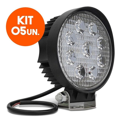 Kit 5 Un. Farol Milha Refletor Redondo Led 27w Carro Lancha