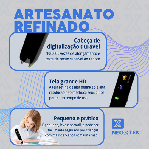 Caneta Tradutora Instantânea Multilíngue Inteligente Leitura Scanner Offline Portátil Voz Ocr Bluetooth Wi-fi Dicionário Digital Tradução Simultânea Estudos Negócios Viagens Educação Fácil Uso Neoxtek