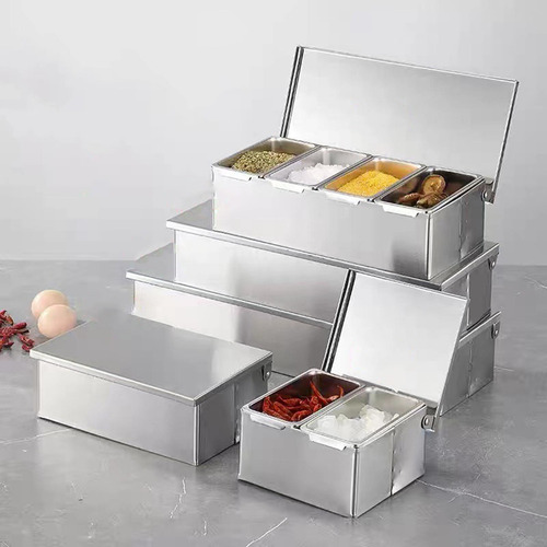 Caixa De Tempero Utensílios De Cozinha Aço Quatro Grades