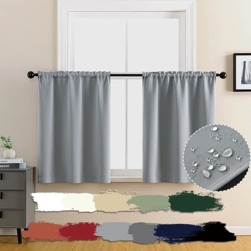 Cortinas Cortas Opacas Impermeables Color Gris Claro De 30 X