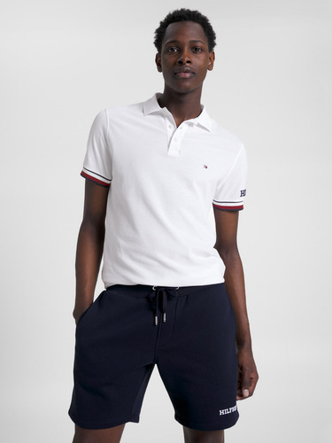 Polo Monotype Slim Fit Hombre Tommy Hilfiger Blanco