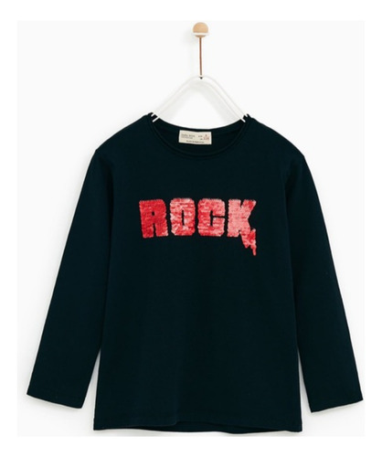 Playera Zara Con Lentejuelas Rock Manga Larga Talla 9 Años