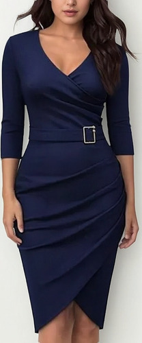 Vestido Informal Ajustado Formal Con Cuello En V Y Manga 3/4