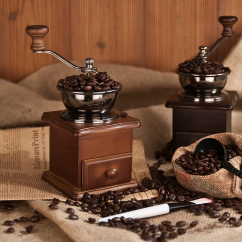 Molinillo De Café Manual Retro De Haya Con Base De Madera De