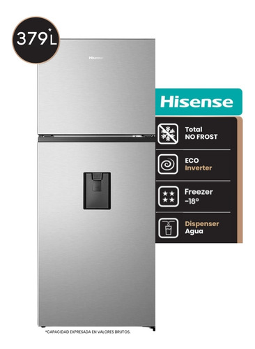 Heladera Inverter Hisense Con Freezer No Frost 379l Con Dispenser De Agua