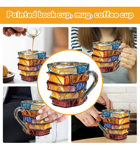 Taza De Café Novedosa Con Forma De Libro Pintado.