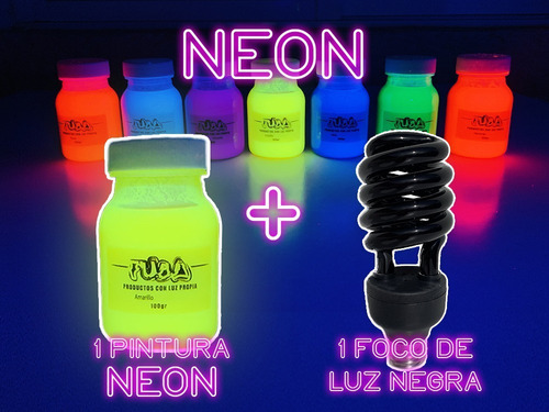 Pintura Neon Fuba 100gr 1 Pza + 2 Focos De Luz Negra