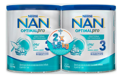 Nestle Nan Optipro 3, Fórmula Para Bebé 2 Latas 1.5kg