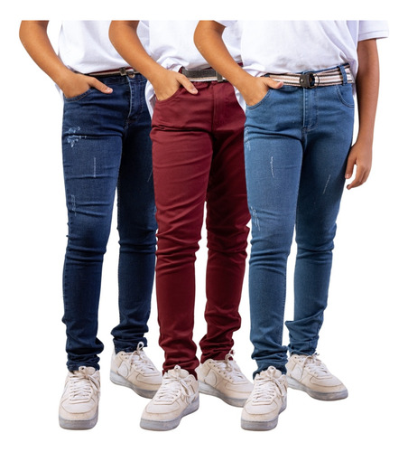 Kit 3 Calça Jeans Masculina Infantil Meninos Com Regulador