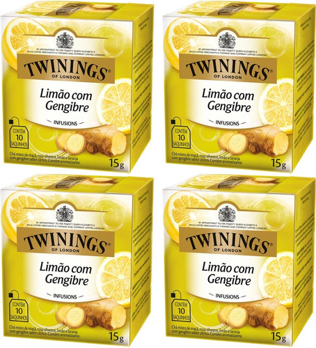 Chá Twinings Limão Com Gengibre Kit 4 Caixas 40 Sachês