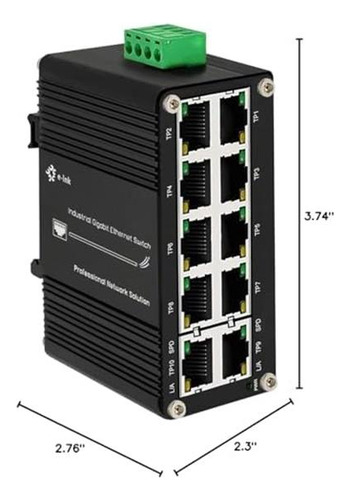 Mini Switch Industrial 10 Puertos Interruptor Gigabit 10 Din